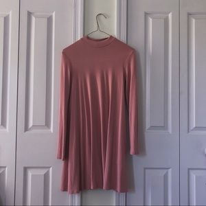 Pink long sleeve turtleneck t shirt dress